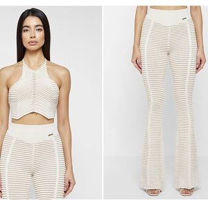 Off White/Beige Knitted Contour Trousers Pants